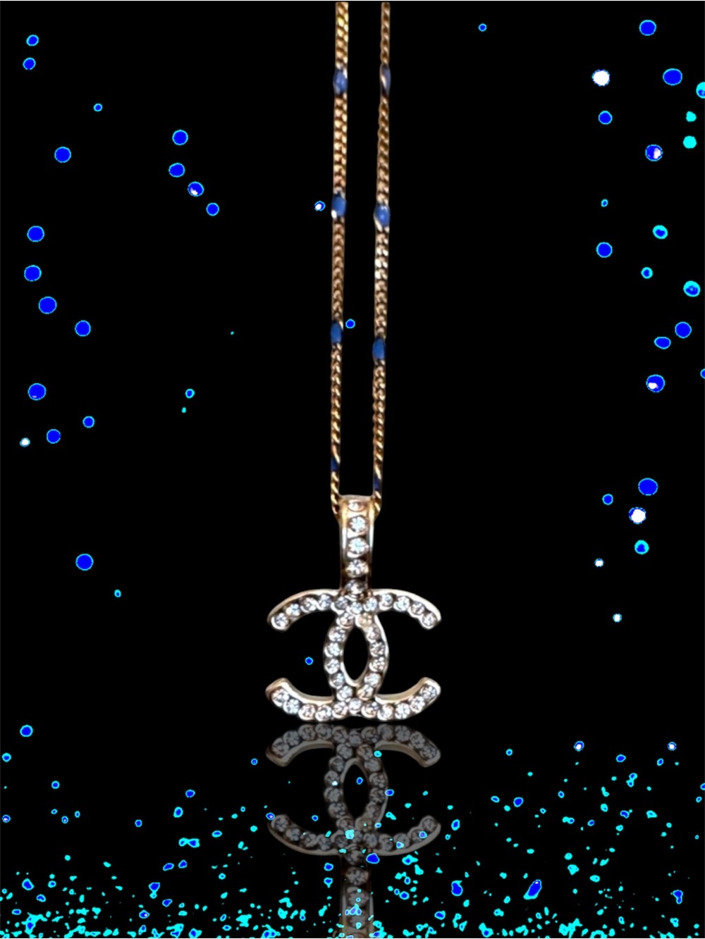 🆕💞Double C Rhinestone Necklace Pendant • L0.6" x H0.5" • Gold & Crystal • NWOT